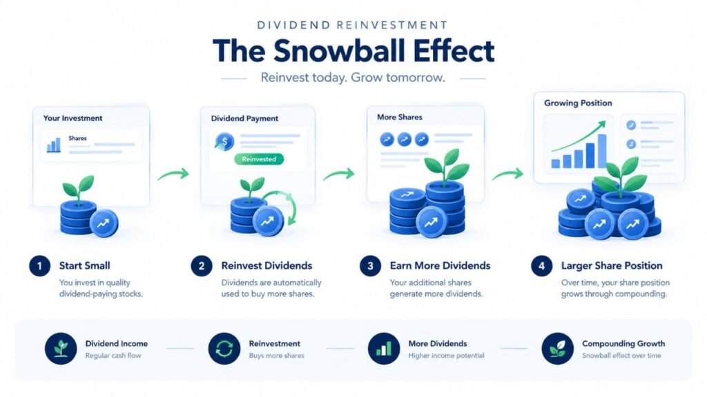 Dividend reinvestment snowball effect and compounding