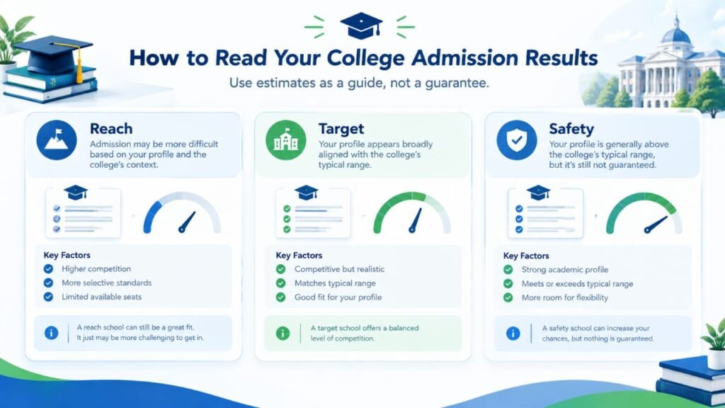 College admission results explained with Reach, Target, and Safety categories