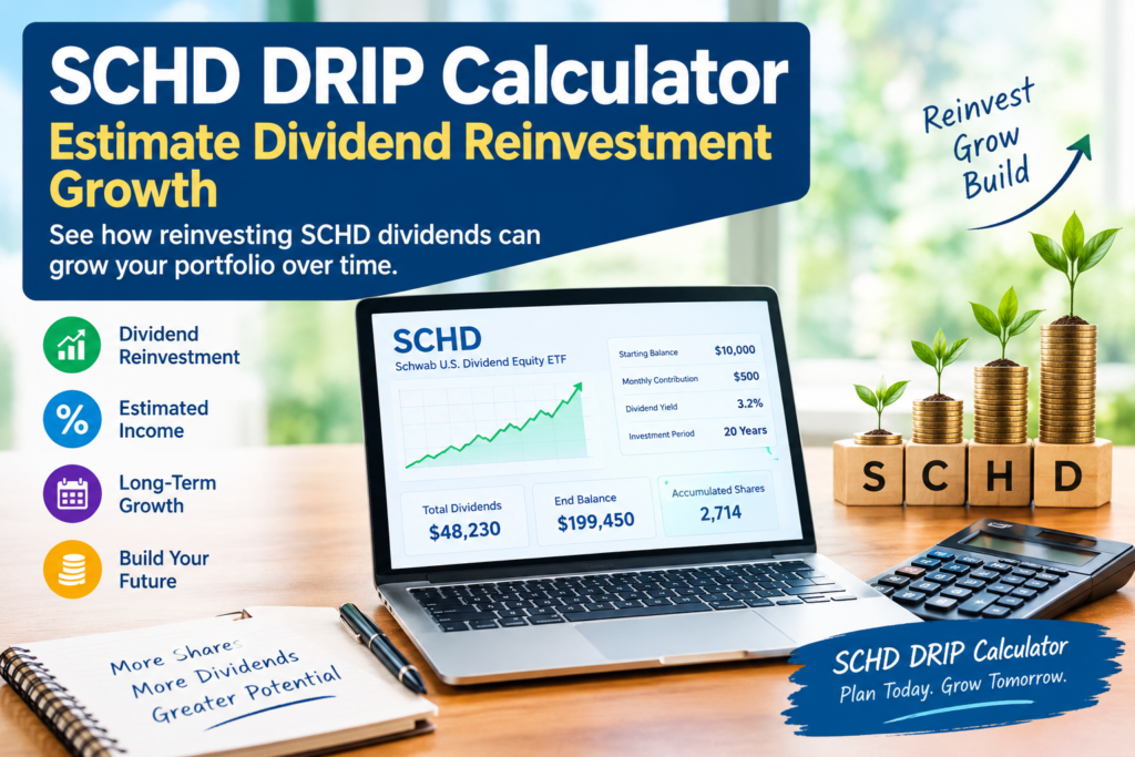 SCHD DRIP Calculator for estimating dividend reinvestment and portfolio growth