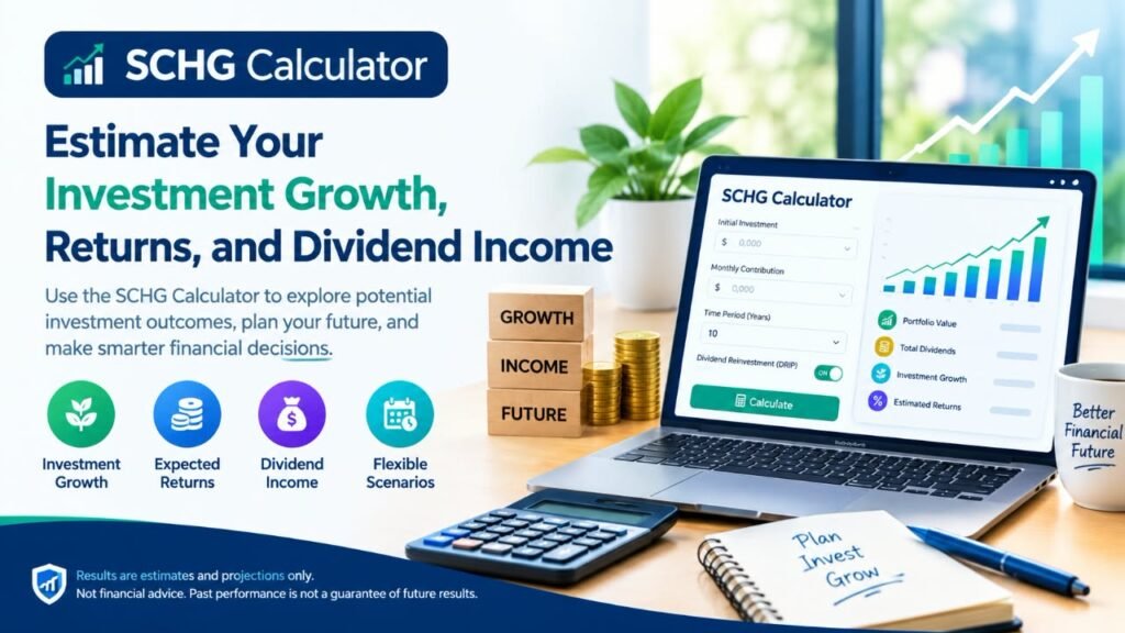 SCHG Calculator for estimating investment growth, returns, and dividend income
